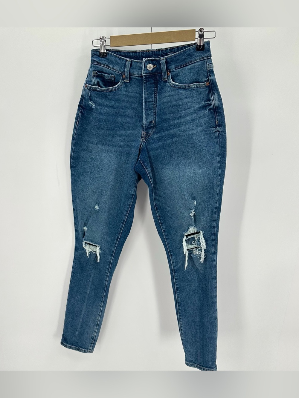 Old Navy Jeans Curvy OG Straight Leg High Rise Womens 4 TALL Distressed Wash